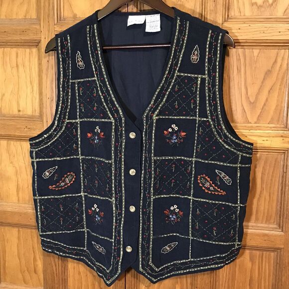 VTG. Bobbie Brooks Floral Corduroy Vest Women's XL Autumn Fall Leaves Tie Back - Picture 3 of 9